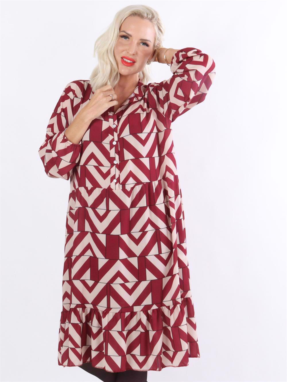 Ida - Sort mønstret kjole med flæselag